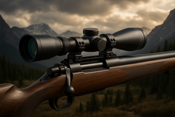 Burris 3-9x40 rifle scope with no text on the scope, mounted on a hunting rifle against a dramatic outdoor backdrop